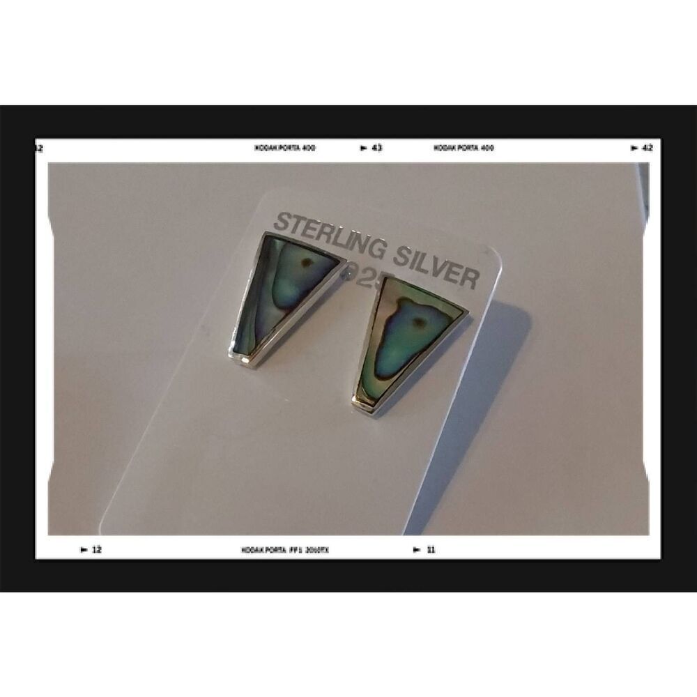 NEW~Gorgeous Art Deco 925 Sterling Abalone Gemstone Stud Earrings
